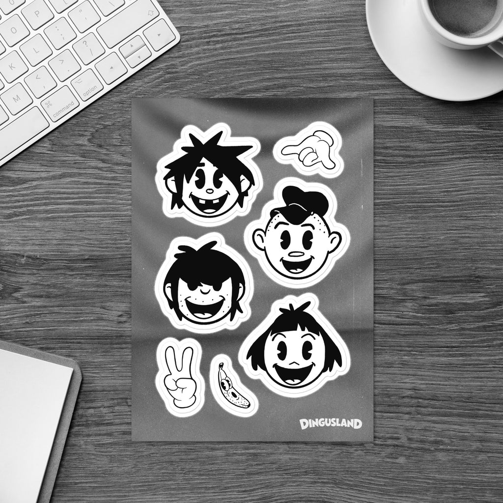 Vintage cartoon band sticker sheet